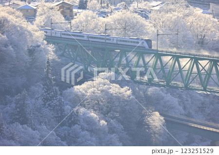 雪の鳥沢橋梁を渡る中央線特急 123251529