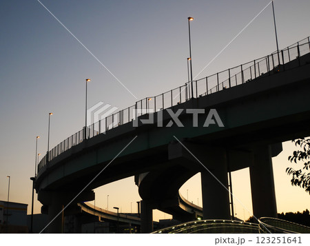 夕日に照らされる首都高速道路|辰巳ジャンクション 夕日に照らされる首都高速道路|辰巳ジャンクション 123251641