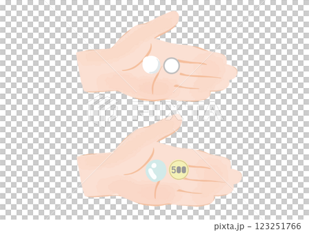硬貨でスキンケア薬剤の使用量を表すイラストセット 123251766