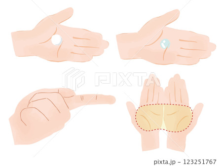 スキンケア薬剤の使用量を表すイラストセット 123251767