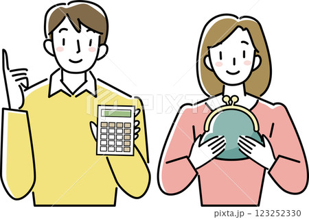 お金を管理する若いカップルの上半身 123252330