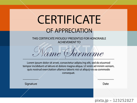 Certificate of appreciation. Modern abstract corporate diploma template with colorful elements Certificate of appreciation. Modern abstract corporate diploma template with colorful elements 123252827