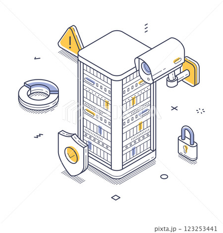 Secure data center vector illustration featuring surveillance equipment and protective elements 123253441