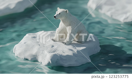 Polar bear rests on an iceberg in a warming arctic, a reminder of the effects of climate change on wildlife and their icy habitats. 123253775