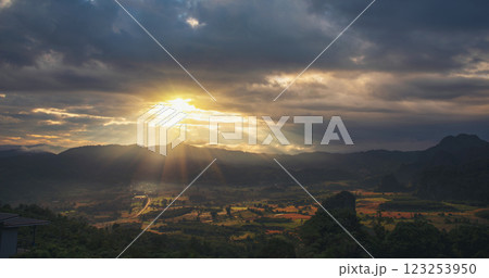 Scenic view dramatic beautiful sunset sky. Natural Sunset Sunrise on meadow silhouette shadow dark land. Vibrant dramatic sky on sunset, dawn, sunrise in Countryside. Landscape Colorful Sky At Sunset Scenic view dramatic beautiful sunset sky. Natural Sunset Sunrise on meadow silhouette shadow dark land. Vibrant dramatic sky on sunset, dawn, sunrise in Countryside. Landscape Colorful Sky At Sunset 123253950