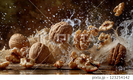Walnuts colliding with swirling water 123254142