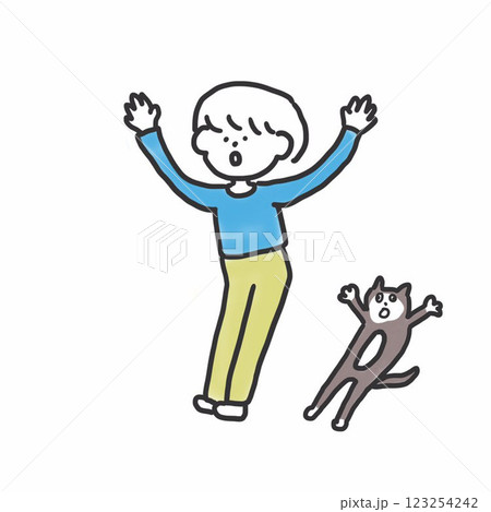驚く女の子と猫 驚く女の子と猫 123254242