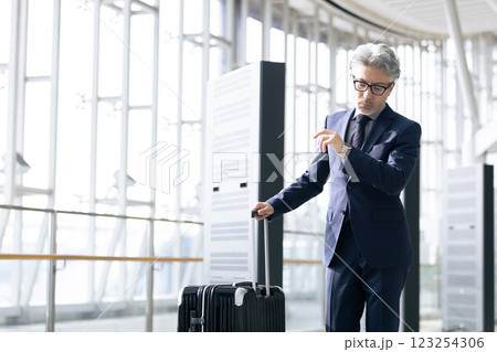 ミドル男性　空港　出張（プロパティリリース取得済み＆施設審査通過素材） 123254306