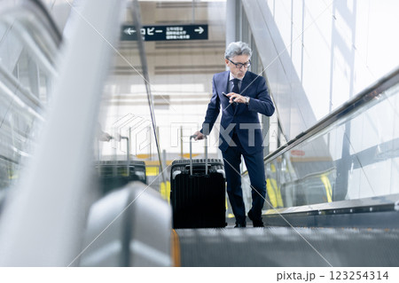 ミドル男性　空港　出張（プロパティリリース取得済み＆施設審査通過素材） 123254314