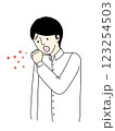 風邪をひいて咳をしている人と飛沫している菌の絵 123254503