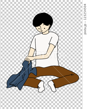 自力で上着を着替えようとする人の絵 123254504