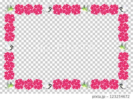 Cute little bird and red plum frame 123254672
