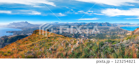 Panoramic view of Bagheria Palermo and Santa Flavia towns and national park Orientata Pizzo Cane 123254821
