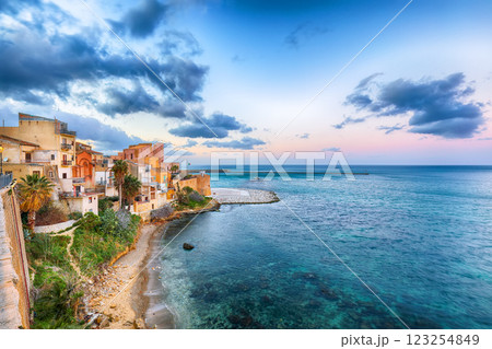 Superb evening cityscape of Castellammare del Golfo town. 123254849