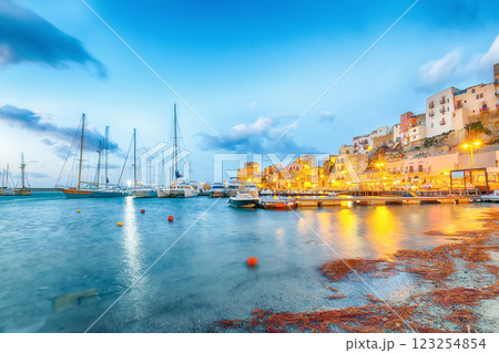 Superb evening cityscape of Castellammare del Golfo town. 123254854