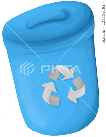 The blue bin has a recycling symbol The blue bin has a recycling symbol 123255361