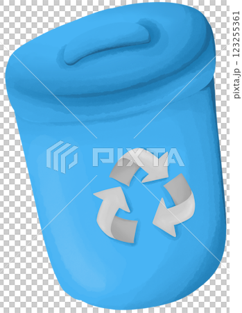 The blue bin has a recycling symbol The blue bin has a recycling symbol 123255361