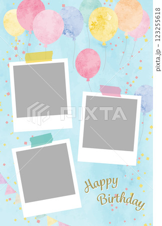 写真フレーム水彩の風船背景バースデーカードイラスト 123255618