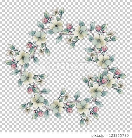 Watercolor wreath of blooming branches Watercolor wreath of blooming branches 123255789