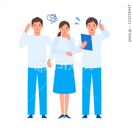 男女、人々の問題解決のイラスト　困る 123256447