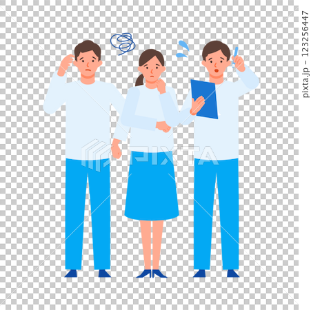 男女、人々の問題解決のイラスト　困る 123256447