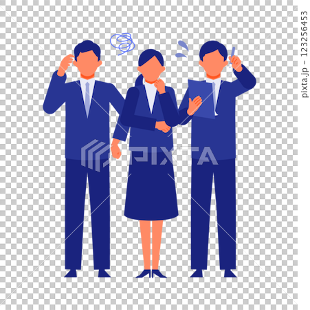 スーツの男女、人々の問題解決のイラスト 困る スーツの男女、人々の問題解決のイラスト 困る 123256453