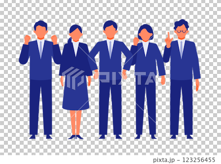 Men and women in suits, illustration of people solving problems, positive 123256455