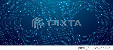 infinity symbol with circle circuit on technology blue background 123256702