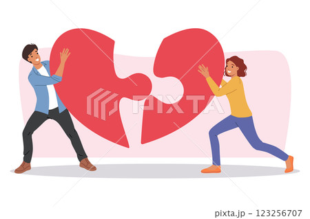 Romantic relationship man and woman connecting heart symbolizing love and understanding in couple Romantic relationship man and woman connecting heart symbolizing love and understanding in couple 123256707