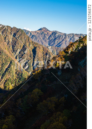 喜作新道のヒュッテ西岳から見る水晶岳　北アルプス表銀座縦走の槍ヶ岳登山 123256872