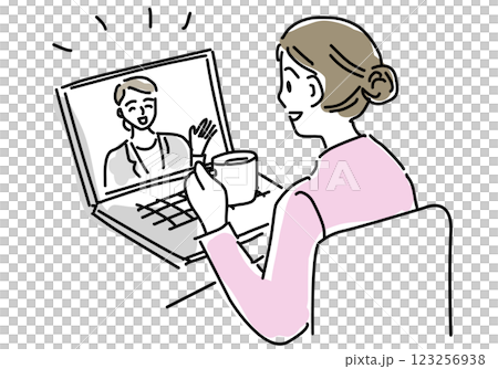 Simple line drawing of a woman watching videos online 123256938