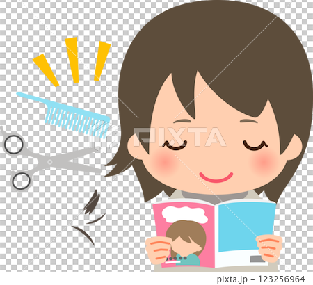 一位女士一邊理髮一邊看雜誌 一位女士一邊理髮一邊看雜誌 123256964