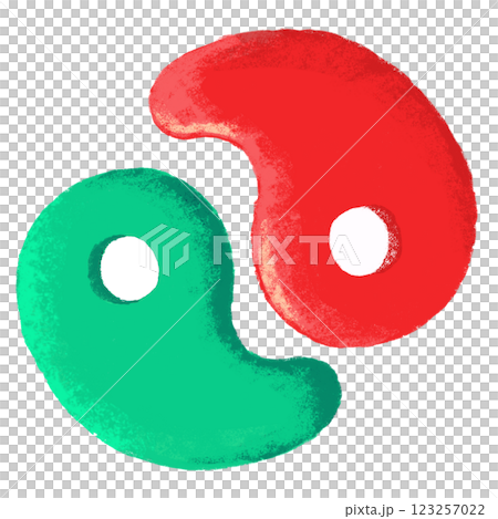 Simple illustration, crayon touch, red and green magatama Simple illustration, crayon touch, red and green magatama 123257022