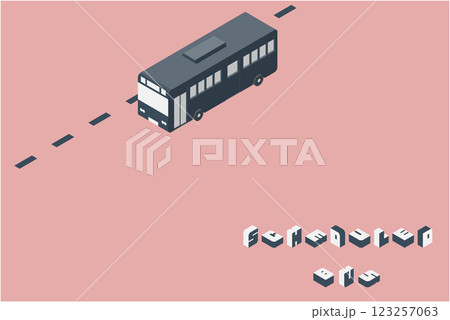 走行している路線バスのシルエットのシンプルなアイソメトリック イラスト、右面法 走行している路線バスのシルエットのシンプルなアイソメトリック イラスト、右面法 123257063