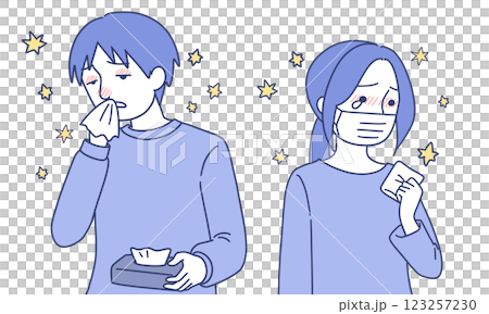 患有花粉症症狀的男性和女性 患有花粉症症狀的男性和女性 123257230