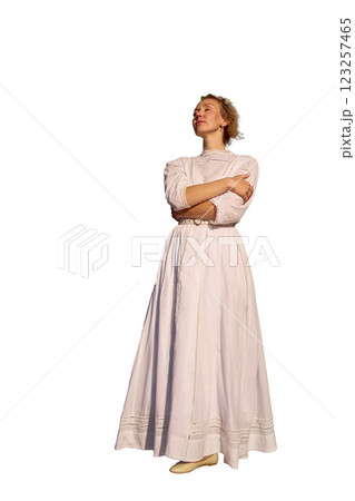 a elegant middle aged woman in a white vintage wedding dress isolated, png, a elegant middle aged woman in a white vintage wedding dress isolated, png, 123257465