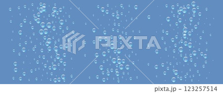 Underwater bubbles on a blue background. Water flow in an ocean, sea, aquarium. Air sparkles rise to the surface. Realistic clear balls. Fizzing bubble soda. Splash effect. Vector illustration Underwater bubbles on a blue background. Water flow in an ocean, sea, aquarium. Air sparkles rise to the surface. Realistic clear balls. Fizzing bubble soda. Splash effect. Vector illustration 123257514