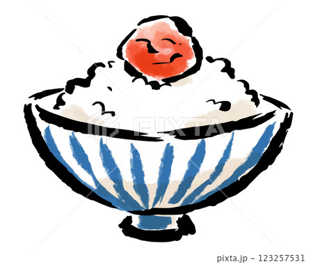 梅干しごはん 筆タッチ手描きイラスト 梅干しごはん 筆タッチ手描きイラスト 123257531