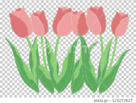 帶有針蹟的補丁樣式的粉紅色鬱金香插圖 123257627