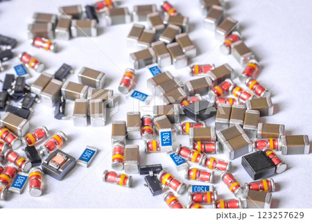Various Electronic Components on White Background 123257629