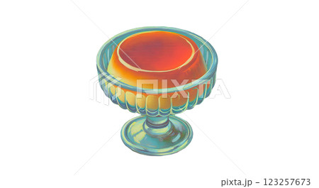 ガラスの容器に入ったレトロなプリン 123257673