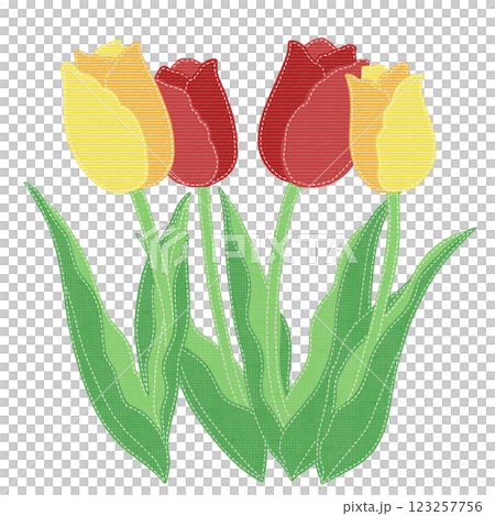 彩色鬱金香插圖，採用縫製補丁風格 123257756