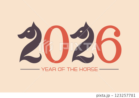 Year of the Horse 2026. Number 2026 with a horse head. Illustration in a modern minimalist style Year of the Horse 2026. Number 2026 with a horse head. Illustration in a modern minimalist style 123257781