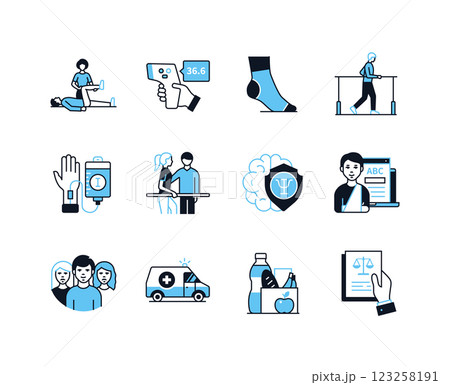 Physical and psychological assistance - line design style icons set 123258191