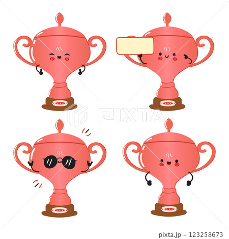 Funny Bronze Trophy Cup Characters Cute Cartoon Trophy Mascot Bundle Set 123258673