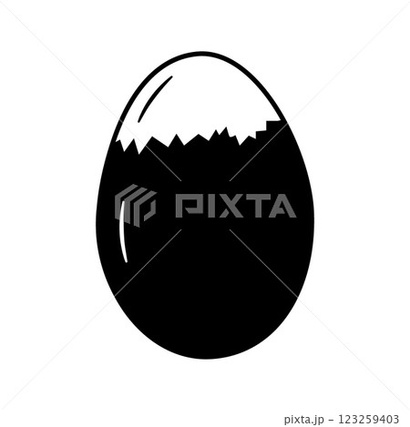 Partially peeled boiled egg in shell. Black and White minimalist Icon Sticker Pictogram Egg Day idea Partially peeled boiled egg in shell. Black and White minimalist Icon Sticker Pictogram Egg Day idea 123259403