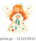 Cute little angel girl with wings, in a white cap. 123259410