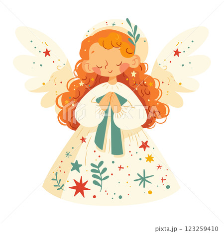 Cute little angel girl with wings, in a white cap. Cute little angel girl with wings, in a white cap. 123259410