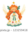 Cute angel girl with wings, dress decorated with stars. 123259418