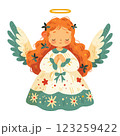 Cute little angel girl with wings and a halo over her head. 123259422